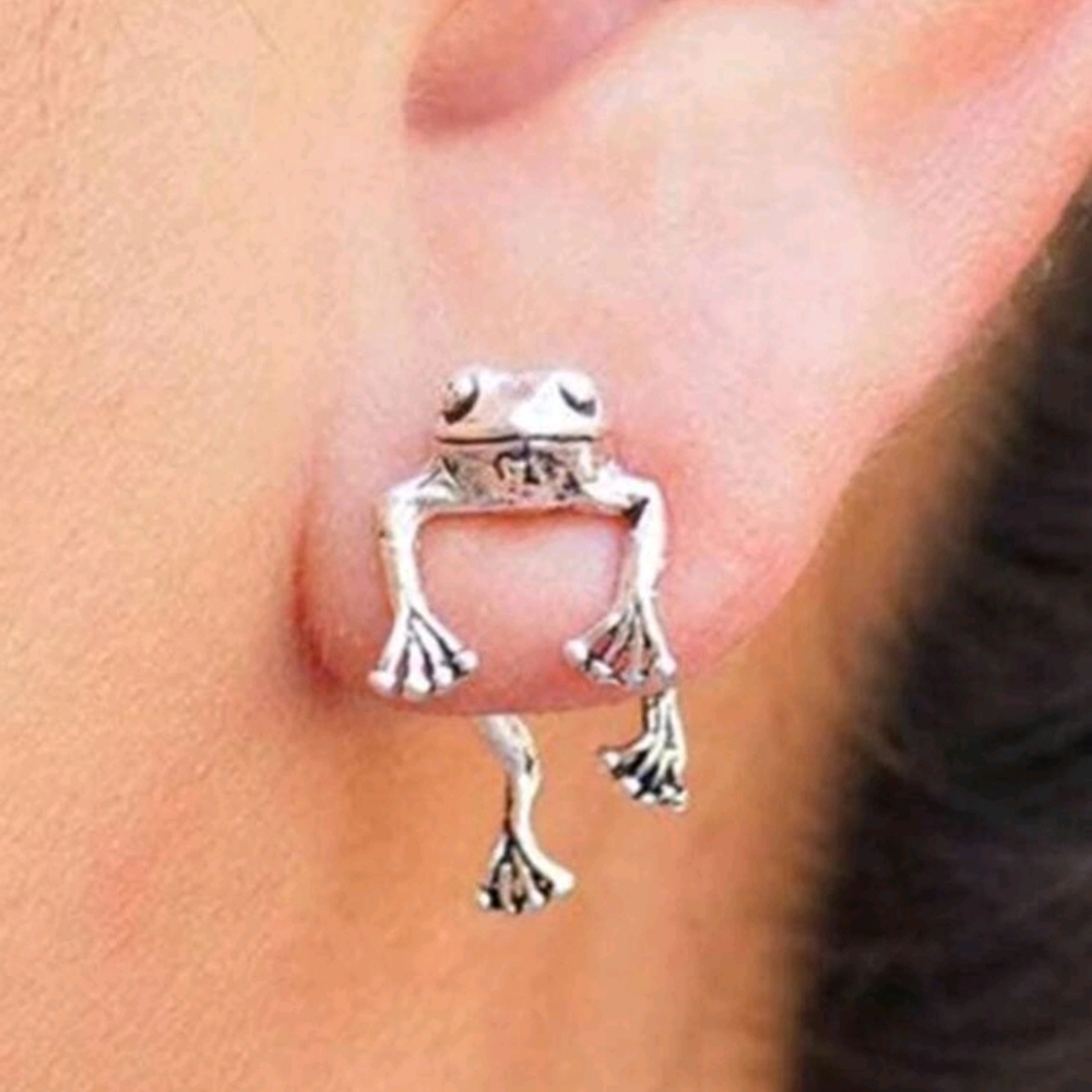 Silver Hanging Frogs Earrings